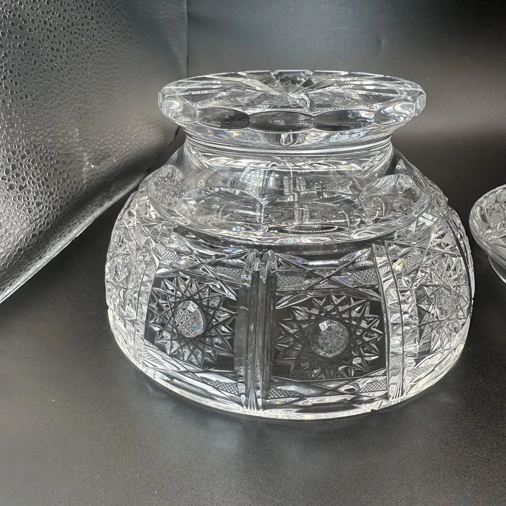 American Brilliant Cut Glass Candy‎ Dish With Lid Regency Sparkling